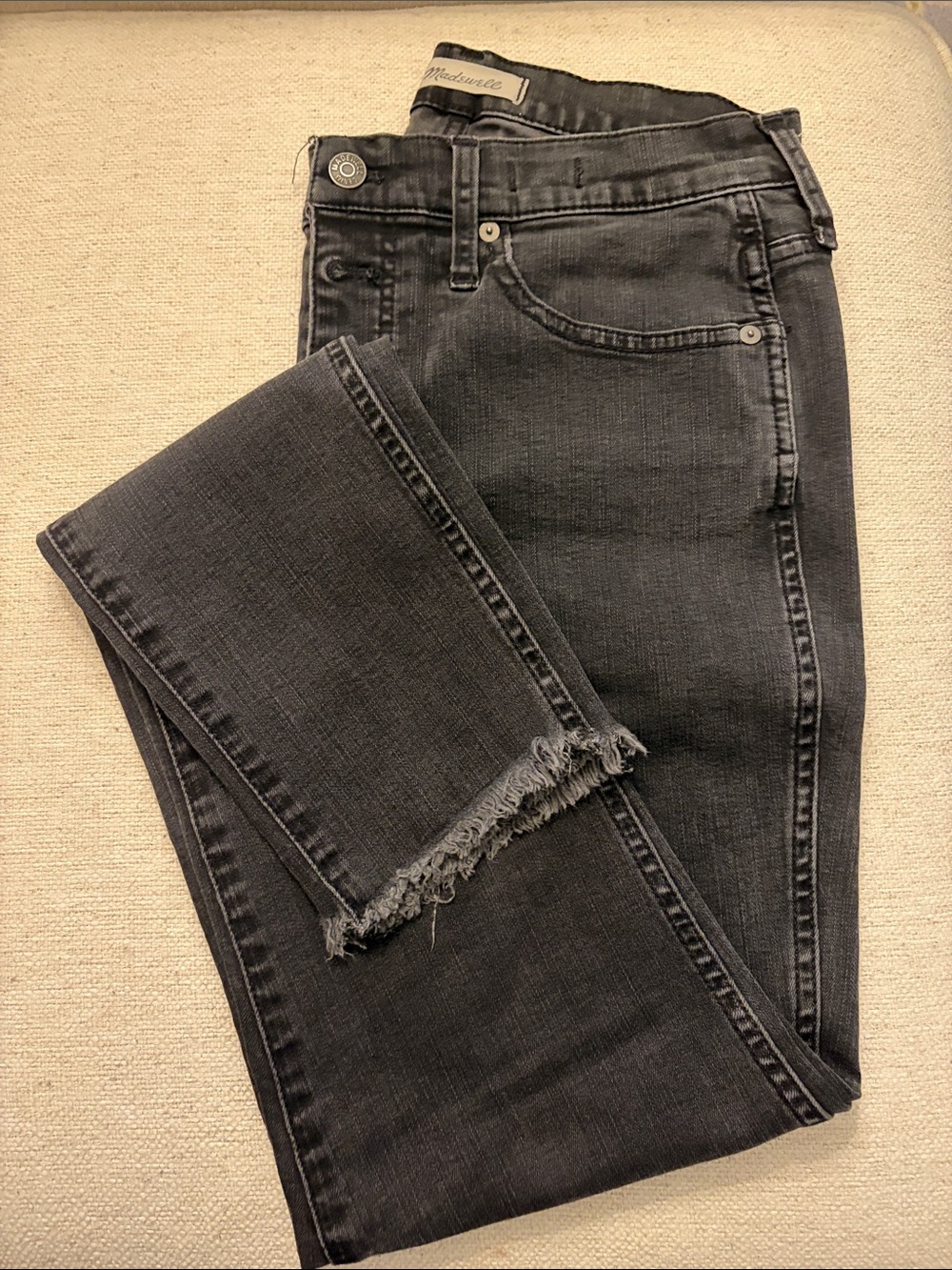 Madewell Washed Black Skinny Jeans with Frayed Hem